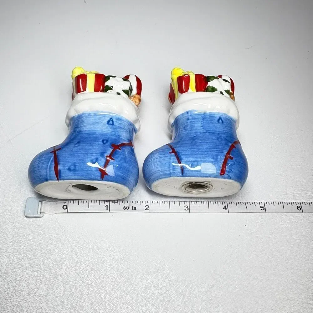 Vintage Christmas Teddy Bear Stocking Figurines – Hand Painted Holiday Decor (Se